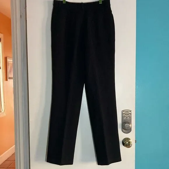St. John Sport Women Size 10 Black Straight Leg Equestrian Patch Flat Front Pant - Picture 6 of 14